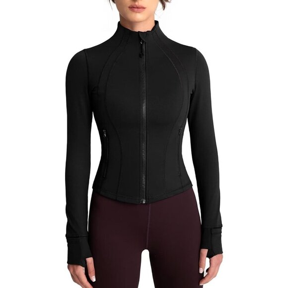 Jackets & Blazers - Brand New Women Black Polyamide Zip-Up BBL Fit Workout Running Yoga Jacket